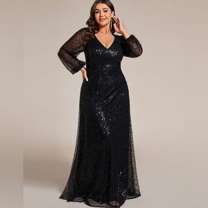 Ever Pretty Black Sequin Long Sleeve Dress NWOT